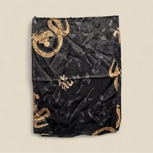 Vintage Y2K Vibes Black and Gold Asian Art Style Dragon Scarf